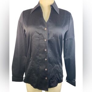 Coldwater Creek Black Satin Button-Down Shirt Women’s Small (6-8)